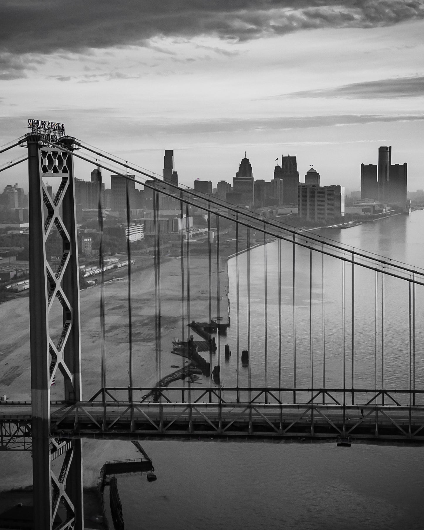 Crossing Detroit: Ambassador Bridge and Skyline