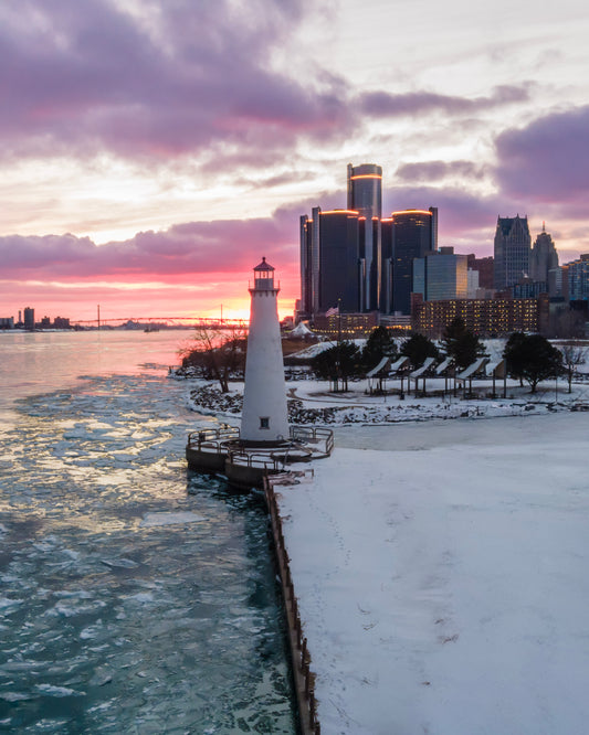 Winter Glow: Detroit Lighthouse and Skyline