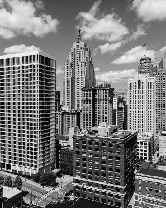 Timeless Detroit: Downtown Skyline in Black and White