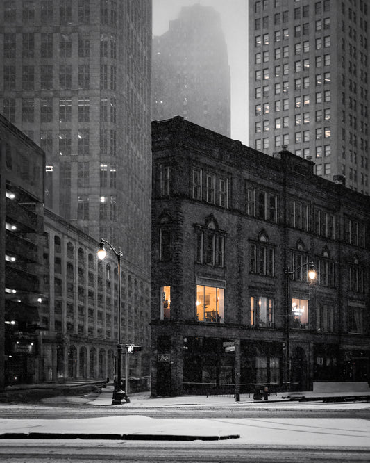 City Glow: Winter Night in Detroit